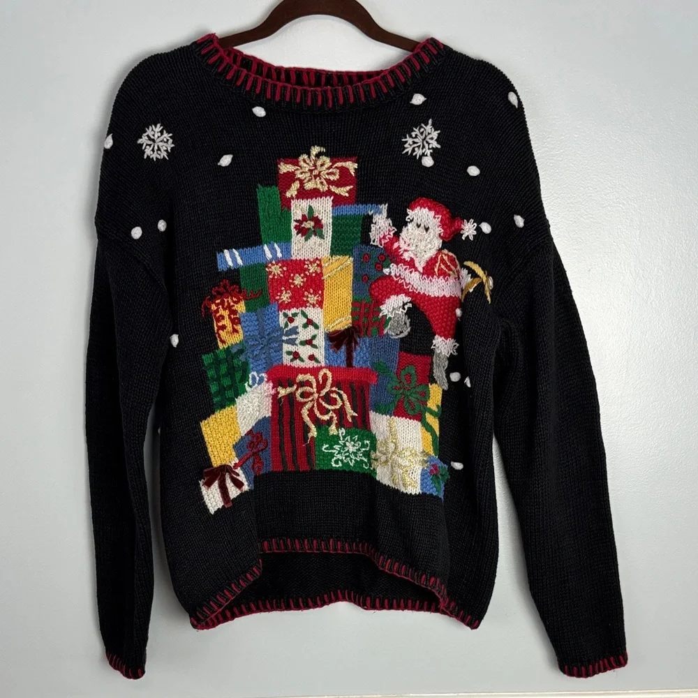 VINTAGE TIARA International Christmas Sweater Size Small Whipstitch Embroidered - Picture 2 of 12